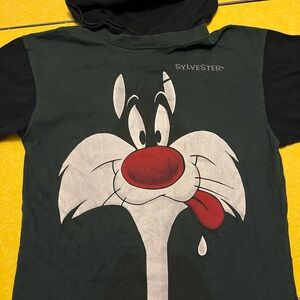 Sylvester 90s vintage Graphic Hoodie Tee - Black & Dark Green soft tee